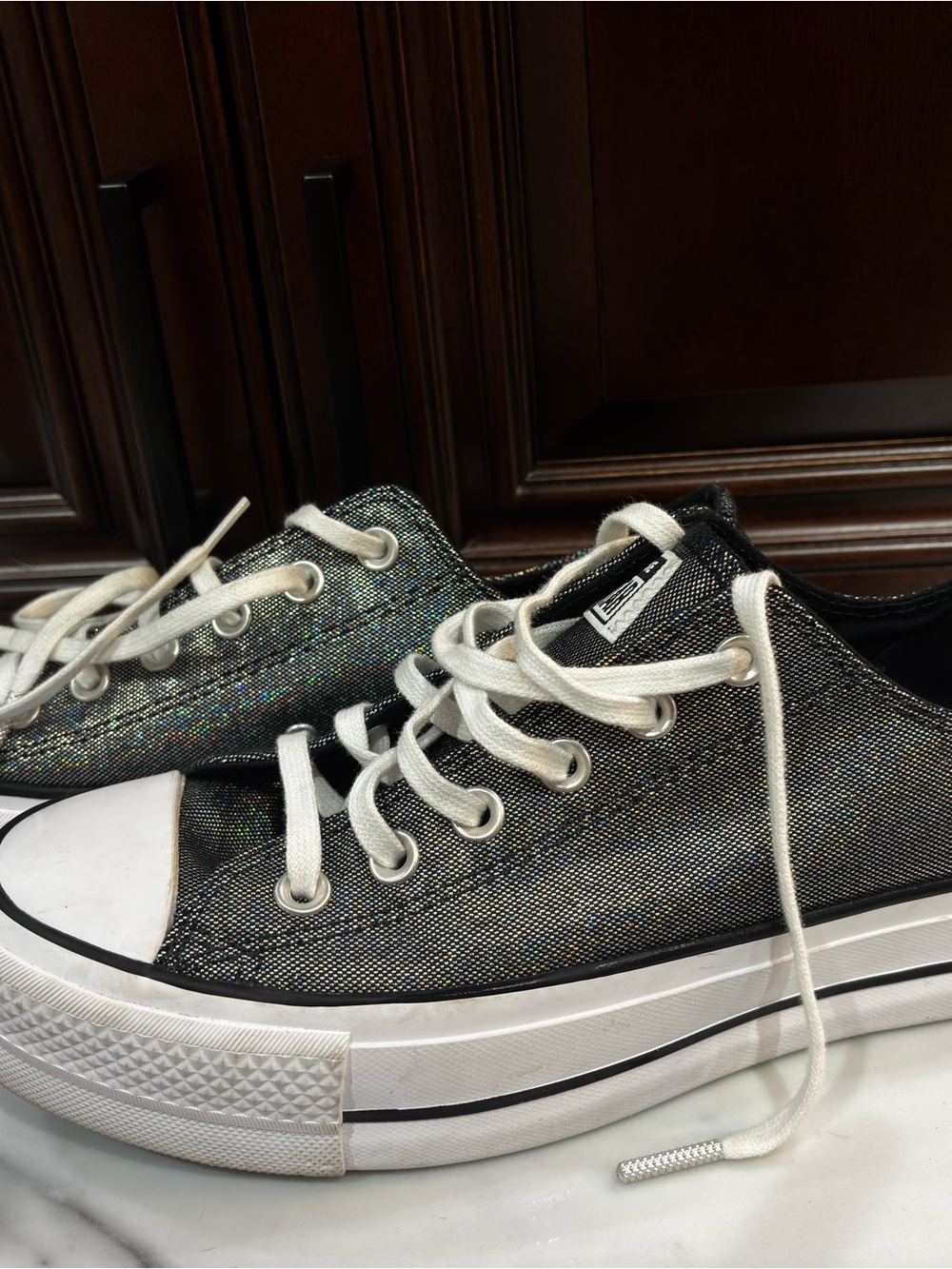 Converse Women’s Black Glitter Low-Top Sneakers with White Trim